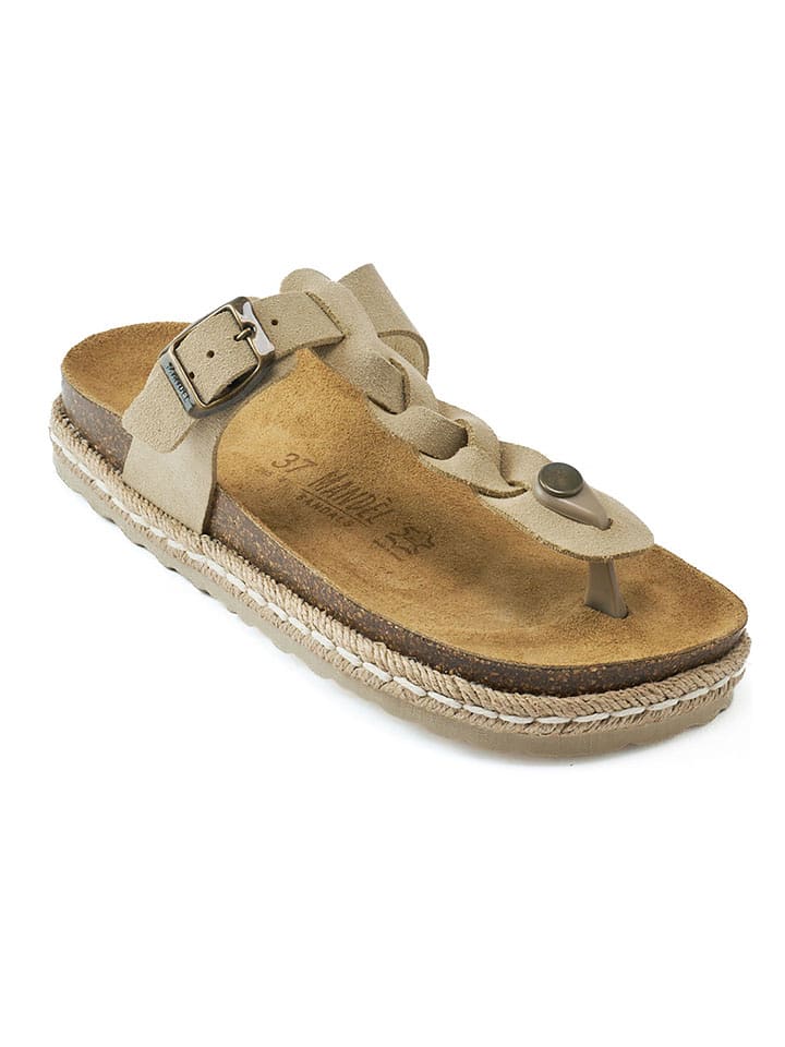 Mandel Leder-Zehentrenner in Beige - 40