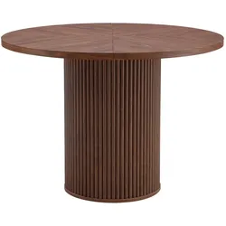 MODFU Esstisch MDF Walnuss-Optik rund 100x100x76 cm, 4-teilige Tischplatte, integrierter Stauraum