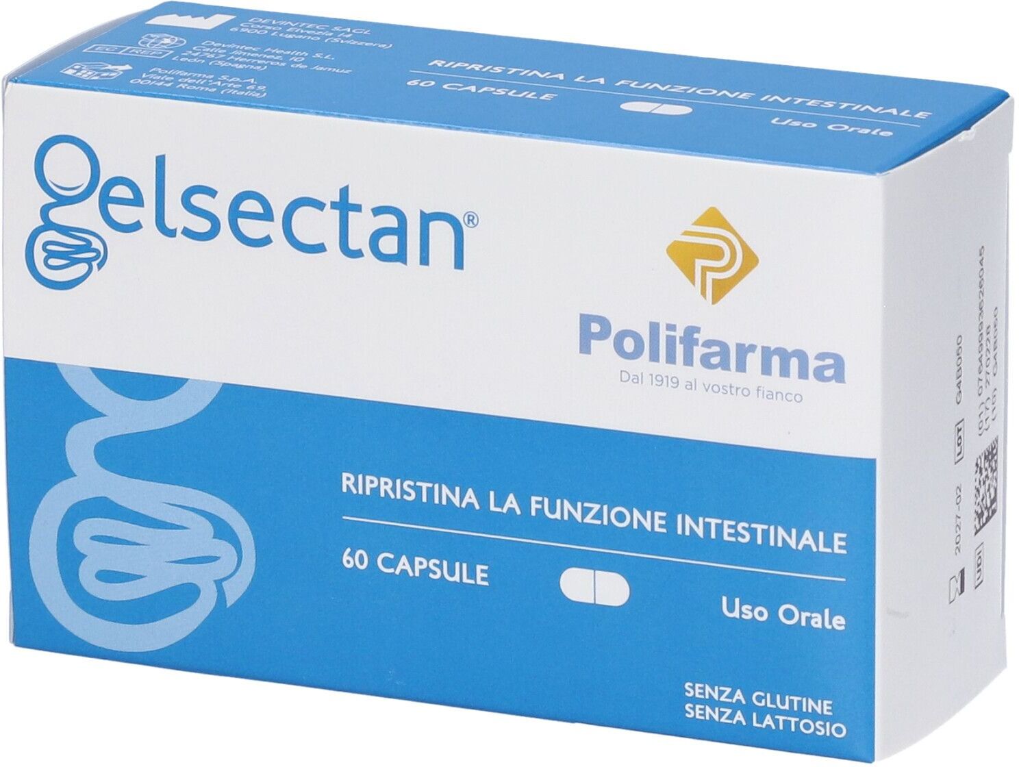 POLIFARMA SpA Gelsectan, Funzione Intestinale, 60 Capsule