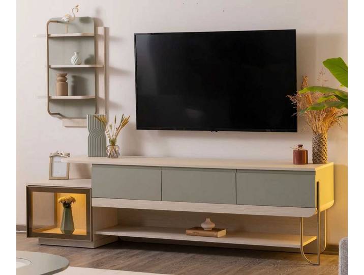 JVmoebel TV-Schrank Tv-Schrank Regal Stil modern Farbe weiß hellgrün Holz neu Kuchenset