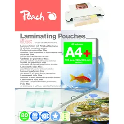 Peach Laminierfolie A4 | 80 mic | 100 St. | abheftbar | zum praktischen Abheften im Ordner | geeignet für alle Laminiergeräte | S-PP580-21