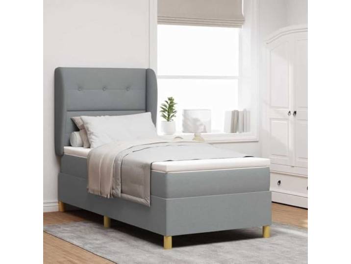 Stabiler Holzrahmen mit verstellbarem Kopfteil Boxspringbett Dunkelgrau Boxspringbett mit Matratze Dunkelgrau 90x190 cm Hellgrau Stoff Polsterbett Komplettset mit Topper verstellbarem Kopfteil und