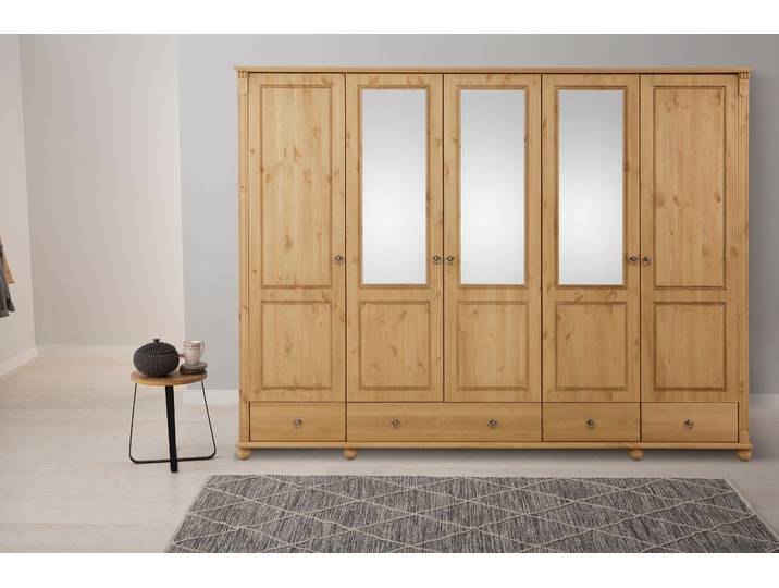 Kleiderschrank GOODPRODUCT Tessin , beige (natur), B:245cm H:191cm T:59cm, Massivholz, Schränke, Kleiderschrank, Breite 245 cm, Kiefer massiv, mit Spiegel