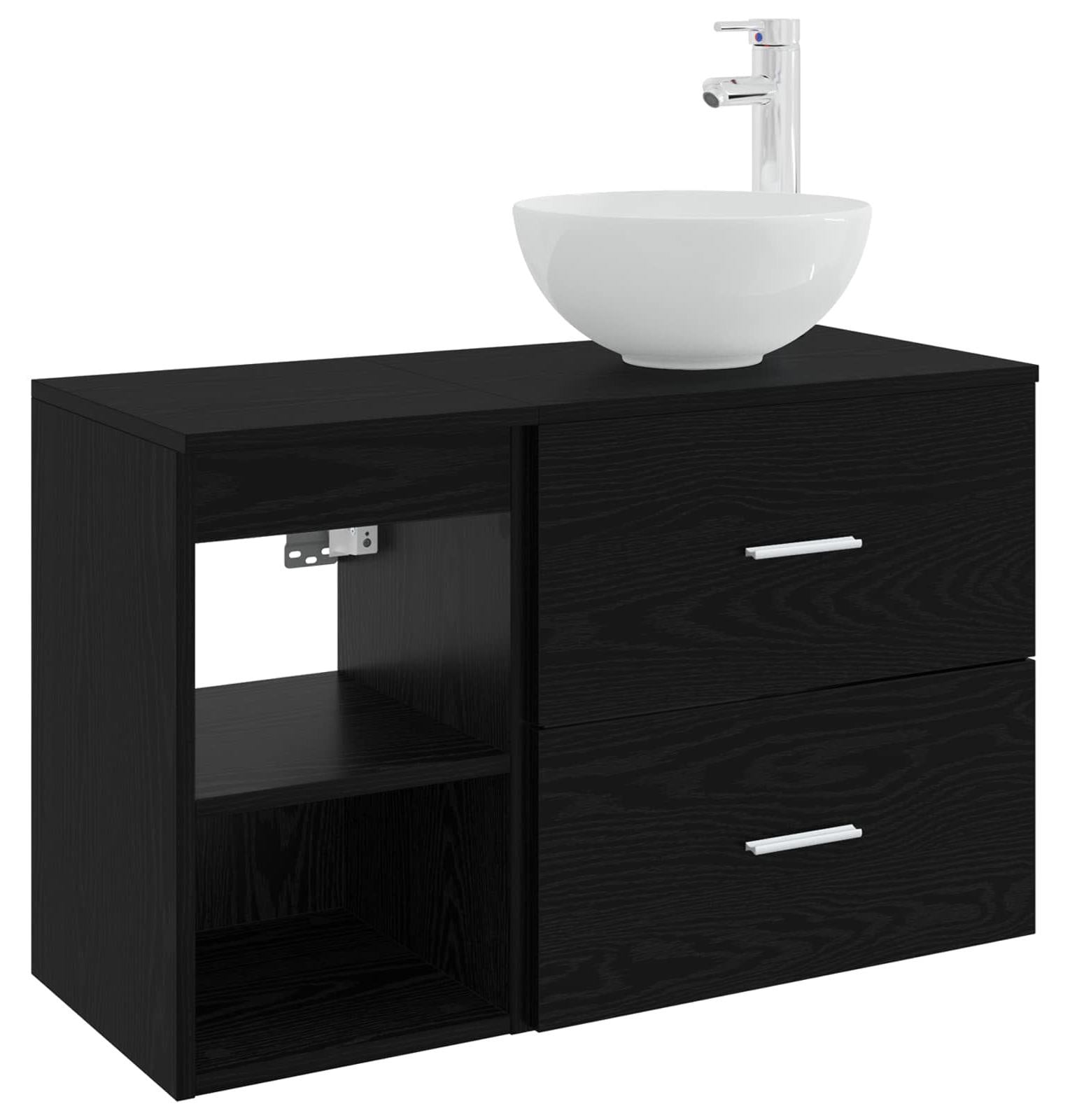 vidaXL Badkamerkast set van 2 stuks, zwart eikenfineer, wandmontage