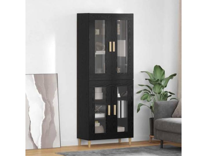RJPLMFV Highboard Eiche schwarz 69,5 x 34 x 180 cm Holz Technik Türen aus Glas und Holz, tiefe Regale, Aufbewahrung für Wohnzimmer, modernes Design