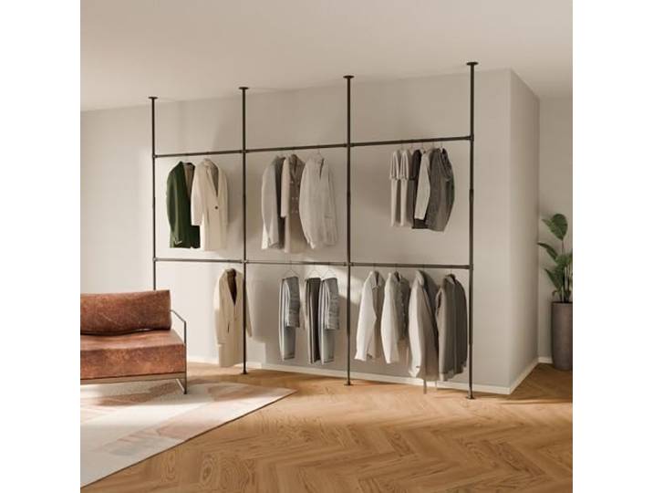 pamo Teleskop Kleiderstange 298 x 220-300 cm Höhenverstellbarer Raumteiler Offener Kleiderschrank robuster Kleiderständer - Ohne Bohren, stabiler Stand