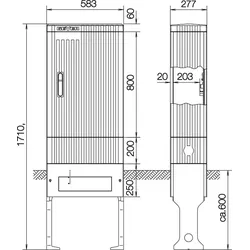 ABN SL175P Anschlusssäule FB2, BH5 mit Montageplatte, 1 Zylinder eingebaut