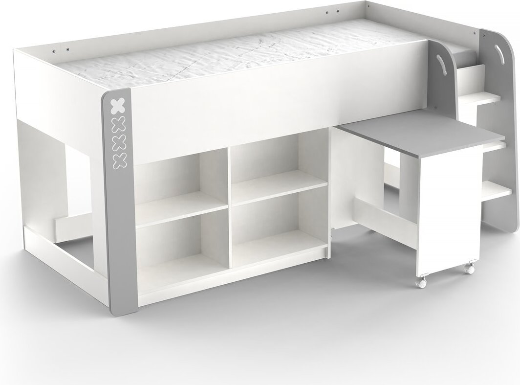 HAMPTON Kinderbett - Mdf - Weiß / Grau - 90x200 cm