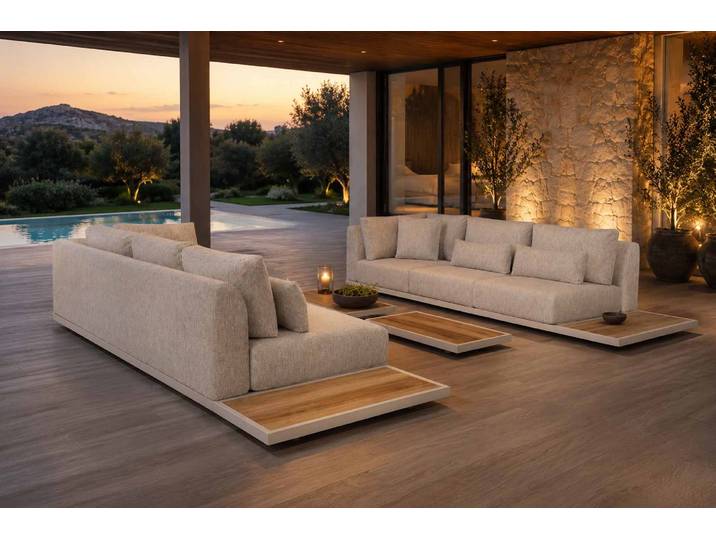Suns Kota Lounge-Set 8-tlg. Teak/Stoff inkl. Sitz-und