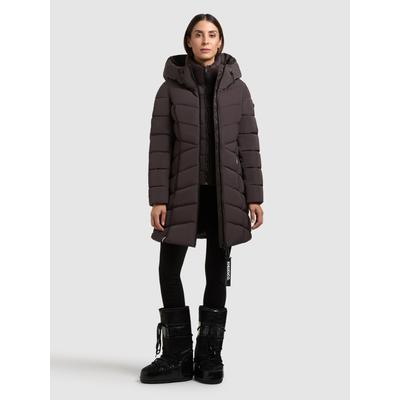 Steppmantel KHUJO "DIER 2IN1 (EINSATZ HERAUSNEHMBAR)", Damen, Gr. S, moody plum, 100% Polyester, unifarben, regular fit hüftlang, eingesetzt elastischer Bund mit Windstopper, Mäntel Steppmantel