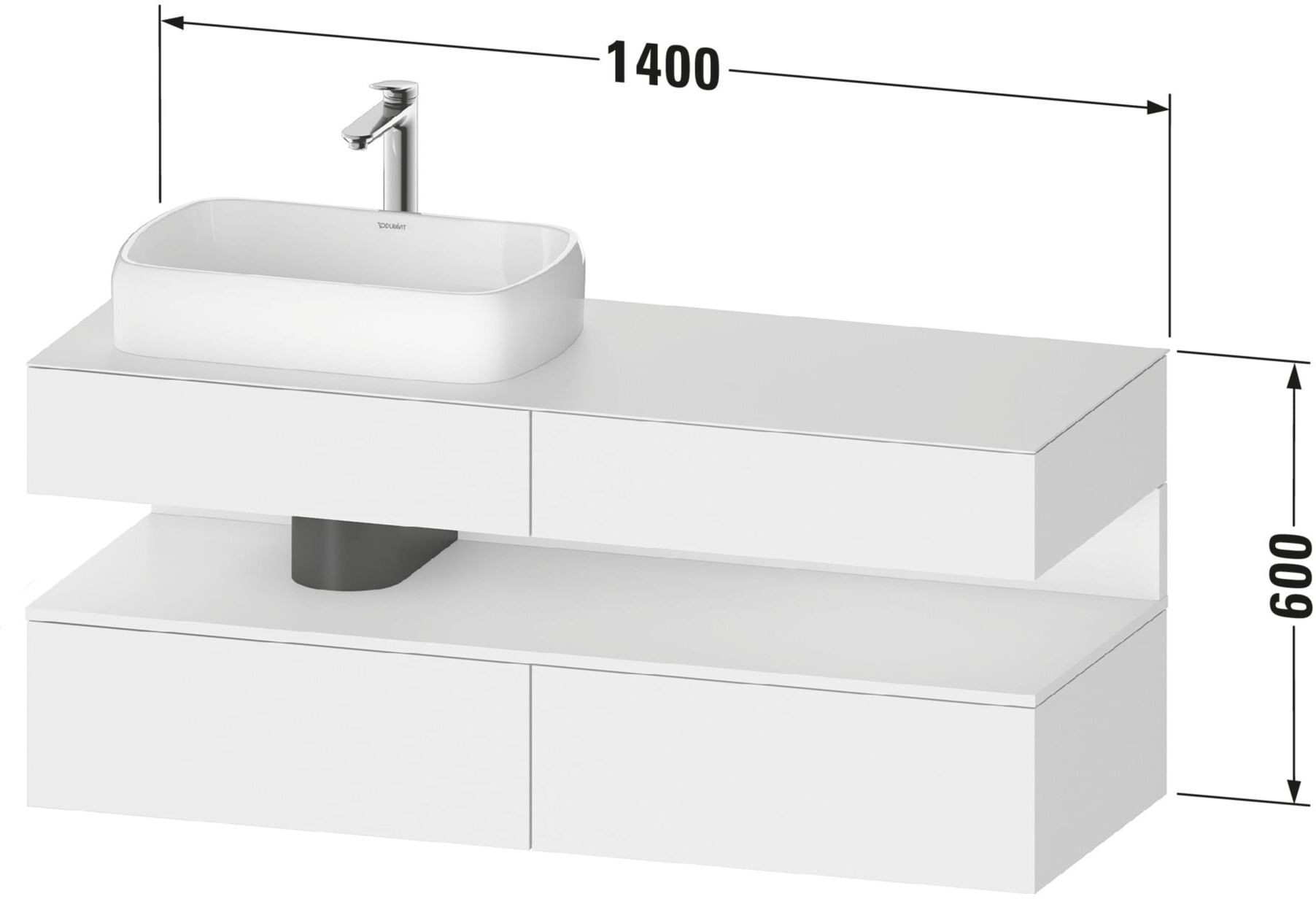 Duravit Waschtischunterschrank Qatego 140x55x60cm, E sw/gra m, Pl, Beck. li (QA4765016800000)