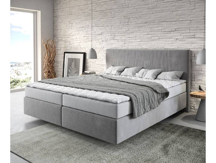 Boxspringbett Dream-Well 180x200 cm Mikrofaser Grau mit Matratze und Topper, Boxspringbetten