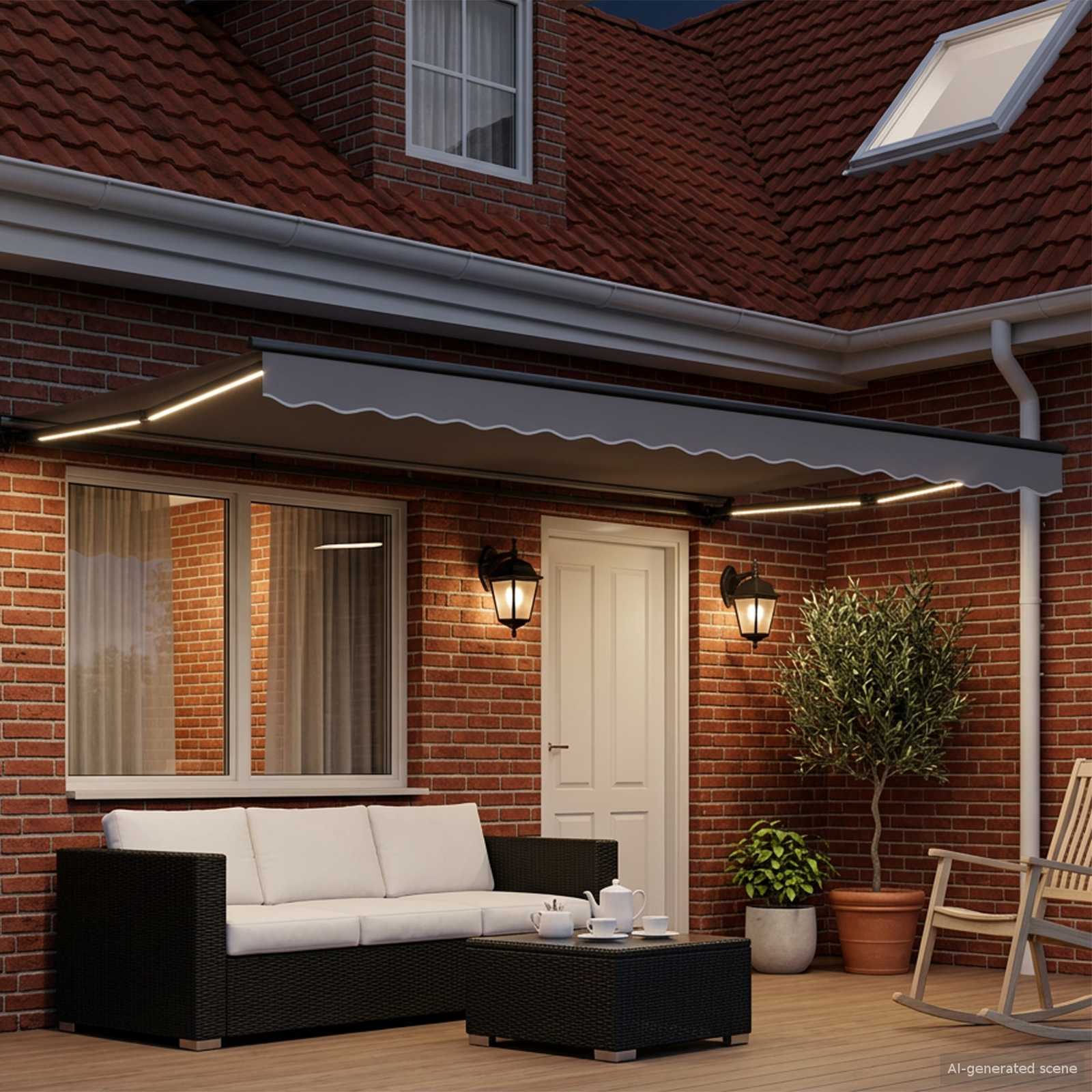 vidaXL Manual Awning Frame with Solar LED 4,5 x 3 m Anthracite