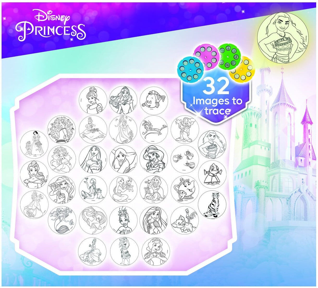 Lisciani Princess Drawing Projector - Learn to Trace and Color Your Favorite Princesses With LED Projection for Kids - Ages 3 and Up - Reusable