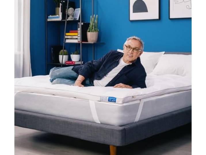 DREAMIN*101 – Doppelbett-Topper 160 x 200 Bruno Barbieri Daunen und Gänsedaunen, atmungsaktiv, Höhe ~7 cm, Doppelbett-Matratzenauflage für 4 Jahreszeiten mit elastischen Ecken, Matratzenbezug für
