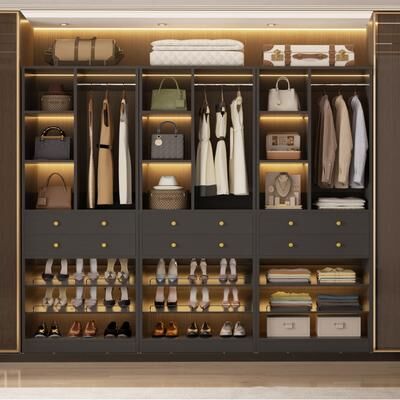 Rackcog Grimm 28'' Closet Organizer with Shoe Racks and Drawers, Closet System with Hanging Rod and Adjustable Shelves
