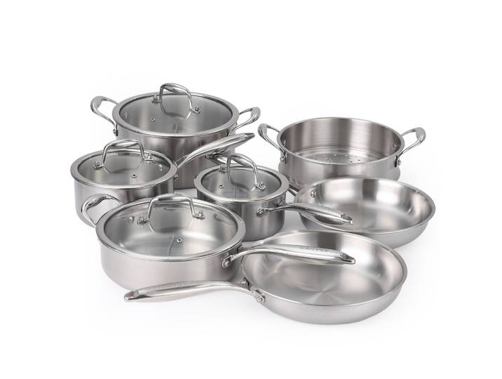 Ensemble de cuisine 11 pièces en acier inoxydable 3 plis avec couvercles, casseroles et poêles, poêles à frire, sauteuse et faitout
