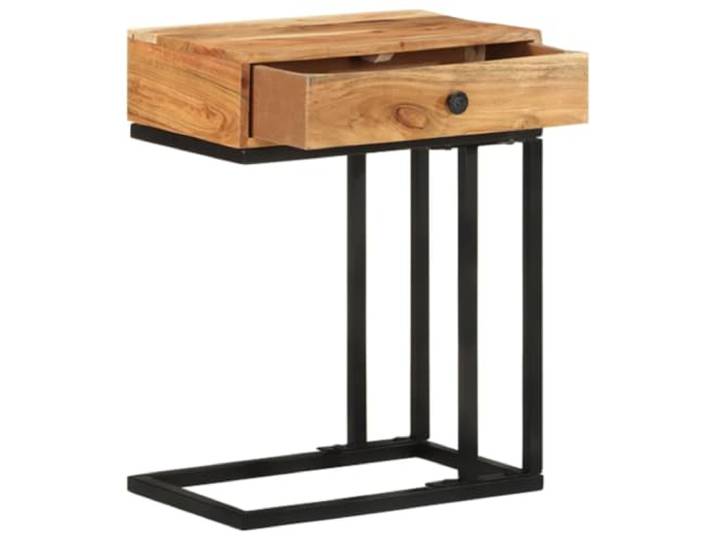Beistelltisch U-Form aus Massivholz Akazie 45x30x61 cm aus Massives Akazienholz, Schublade, Rahmen aus pulverbeschichtetem Stahl, einzigartige Maserung, stabile Konstruktion