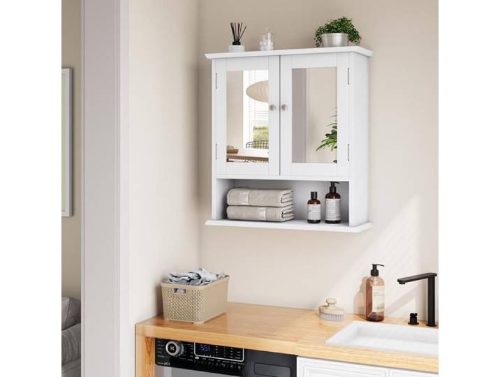 Armoire salle de bain murale - ZEVKOR - 54 6×19 8×60 cm - MDF blanc - Étagère réglable (5 positions) - Miroir