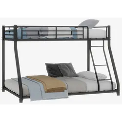 STILVORA Metall Etagenbett 196x146 Twin over Full aus Stahl, oben Einzelbett unten Doppelbett, Sicherheitsgeländer, geräuscharm Schwarz