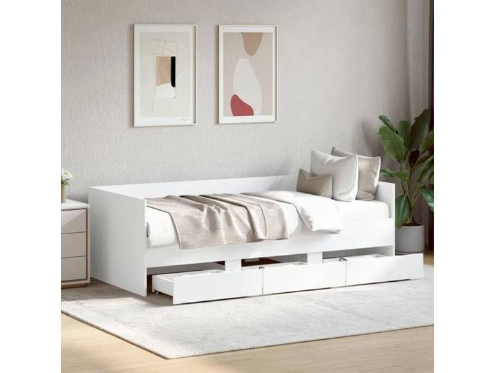 Lit simple-Banquette lit/Lit de jour avec tiroirs- Lit de jour avec tiroirs sans matelas blanc 90x200 cm 96513