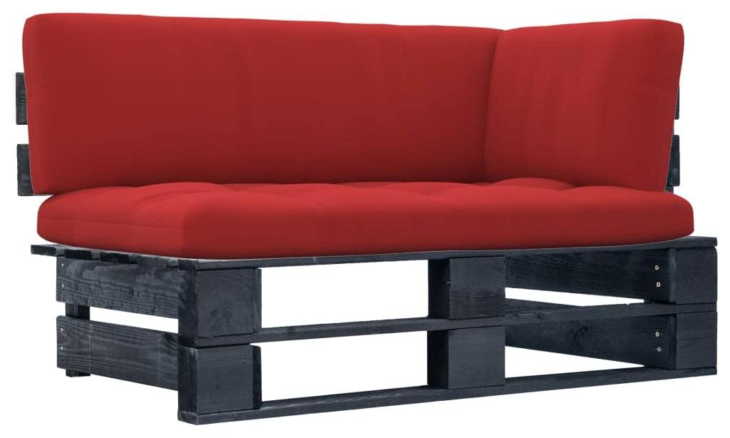 Gartenbank, Eckbank - Imprägnierte Kiefernholz - Rotes Kissen - 110x55x65 cm