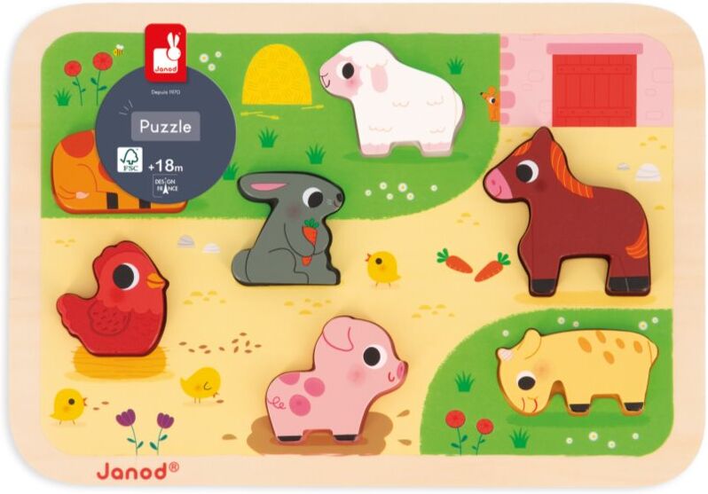 Janod Chunky Farm Puzzle boîte à formes 18m+ 7 pcs
