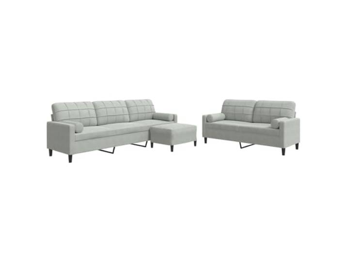 GHVBNMF 3-TLG Sofagarnitur mit Samtbezug & Metallgestell Hellgrau Elegantes Polstermöbel Set inklusive Fußhocker und vier Nackenkissen für höchsten Komfort im Wohnzimmer oder Gästezimmer.