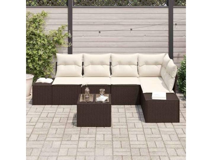 KTHLBRH Modulares Sofa-Set aus Polyrattan, Braun mit Akazienholz Beständig gegen Feuchtigkeit und UV-Strahlen, modernes Design, ideal für Terrasse und Garten