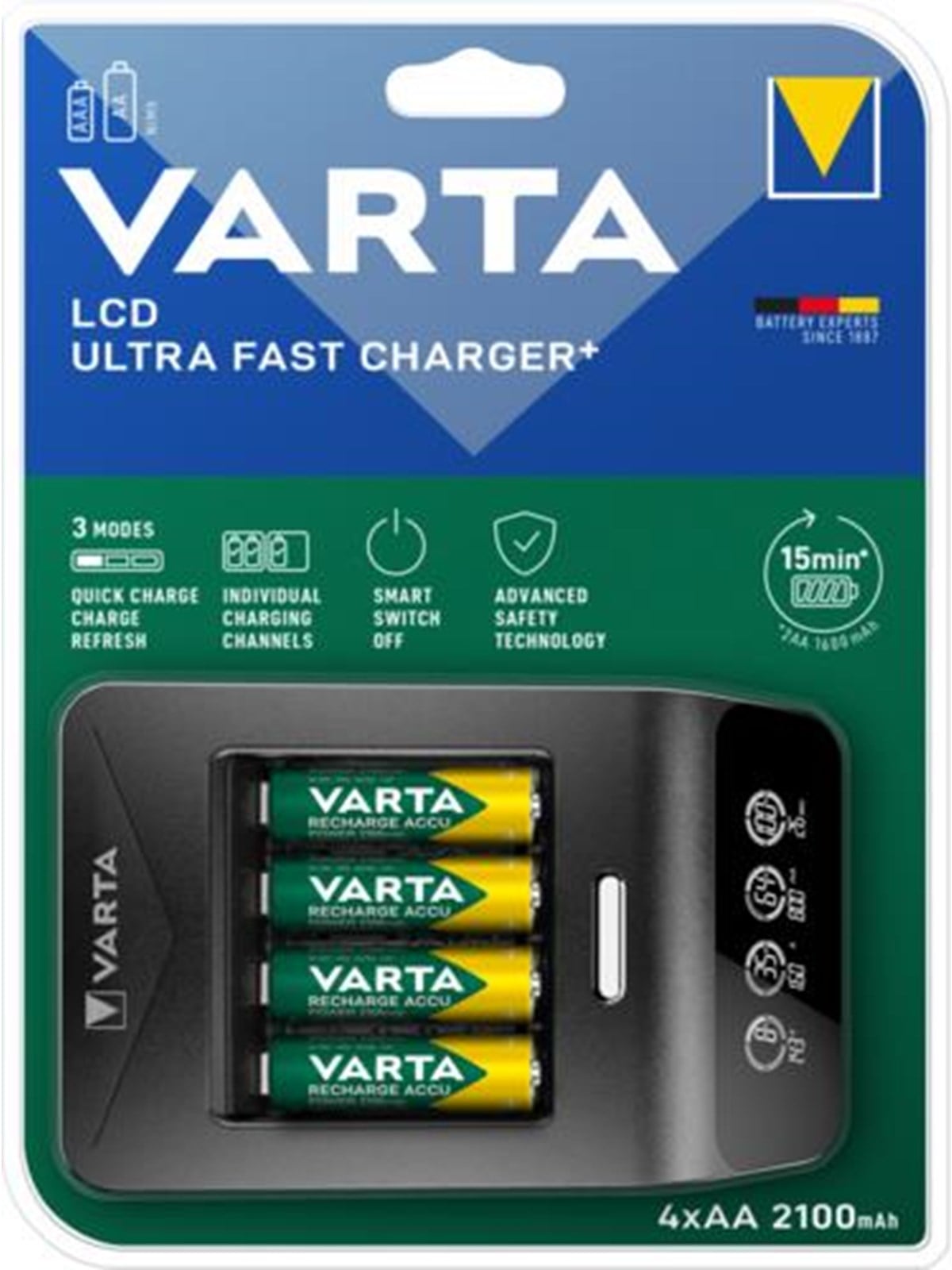 VARTA LCD Ultra Fast Charger+ incl. 4 Batt. 2100 m