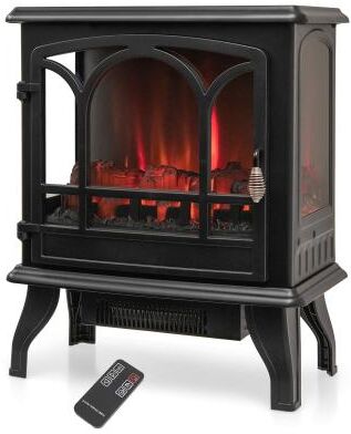 Lirago 1400W Electric Stove Heater with 3-Level Flame Effect and 3-Sided View-Black