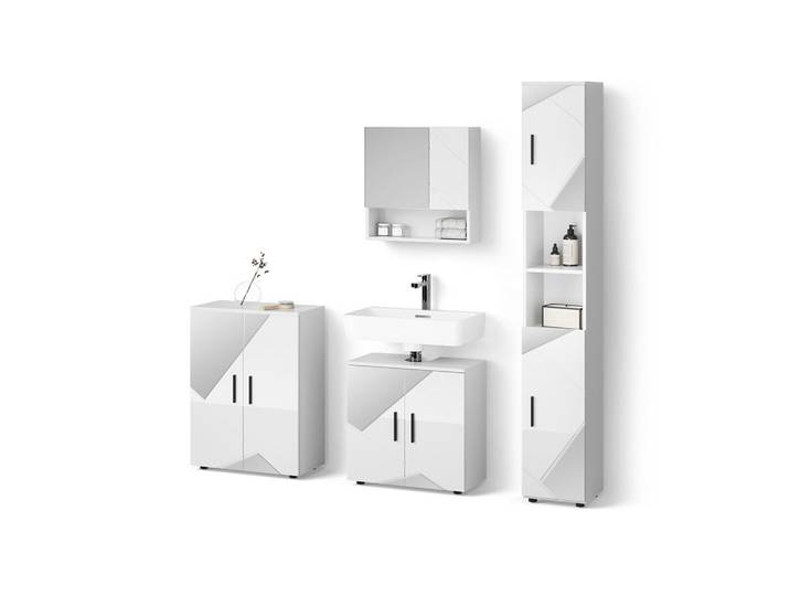 BADMÖBEL-SET Ronco, Weiß Hochglanz mit Einsätzen, 4-teilig