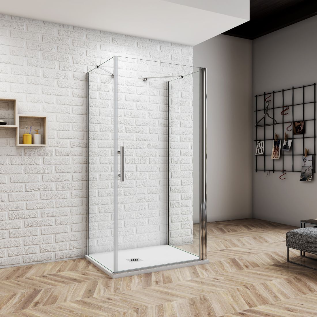 U-Duschkabine H.195cm 90x195cm U-Form Drehtür Duschabtrennung 6mm NanoGlas Dusche mit 90x90x195cm Seitenwand