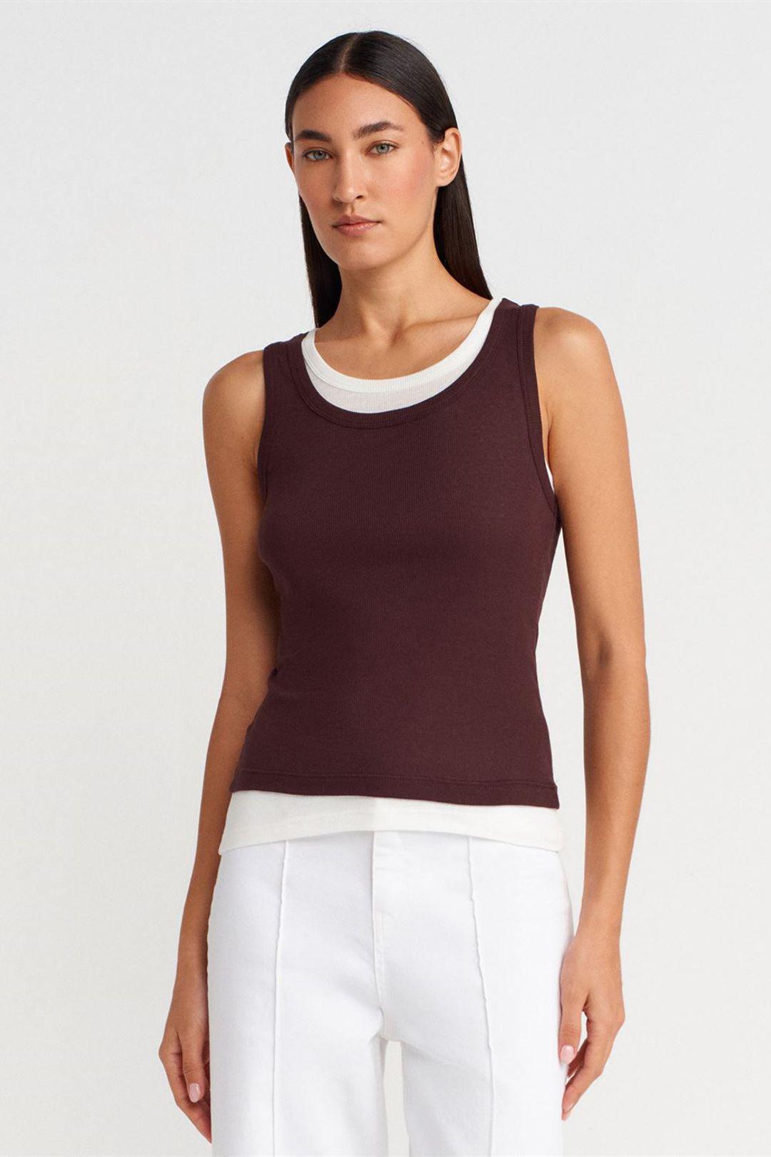 Rippstrick-Baumwoll-Ärmellose Cami-Bluse