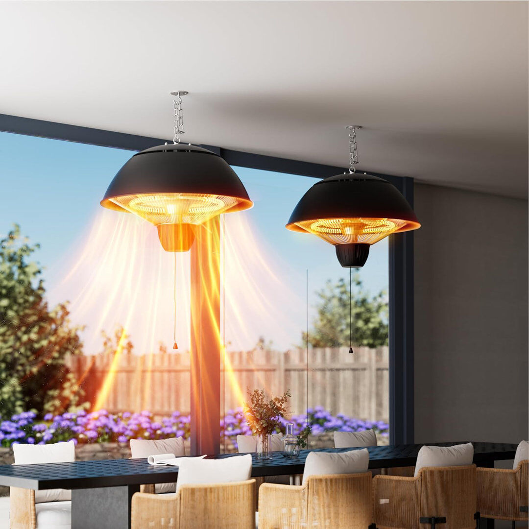 HAUSPROFI Outdoor Infrared Patio Heater, 1500W Carbon Fibre Tube Fast Heating, Ceiling Mounted Hanging Heater with Remote Control, Waterproof & Overheat Protect 30cm H X 48.5cm W X 48.5cm D