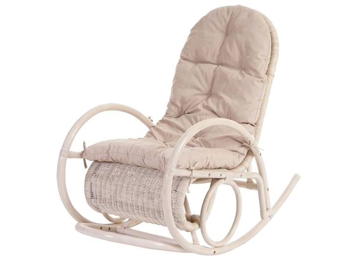Schaukelstuhl Esmeraldas, Schwingsessel Rattansessel, weiß Auflage creme