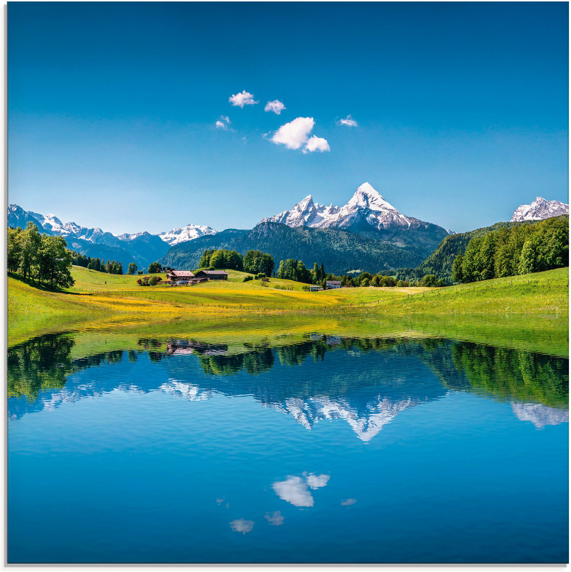 Artland "Landschaft in den Alpen" Berge 1 Stk. tlg. in verschiedenen Grössen farbe bild(er): blau B/H/T: 20cm x 20cm, Glasbild Berge, 1 Stk.