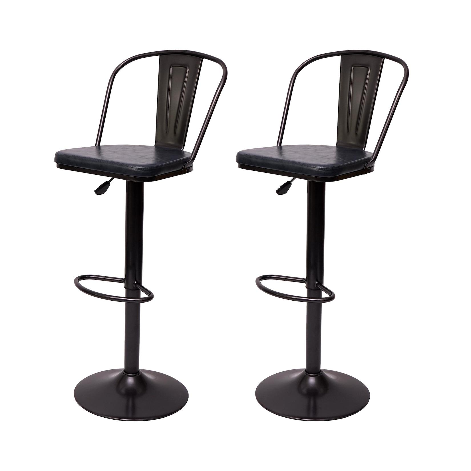 2er-Set Barhocker MCW-H10a, Tresenhocker Barstuhl, höhenverstellbar drehbar Industrial Kunstleder Metall ~ vintage grau