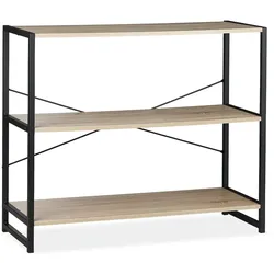 Relaxdays Standregal, Industrie Design, Bücherregal quer mit 3 Fächern, HBT: 80 x 95 x 35 cm, PB/Metall, braun/schwarz