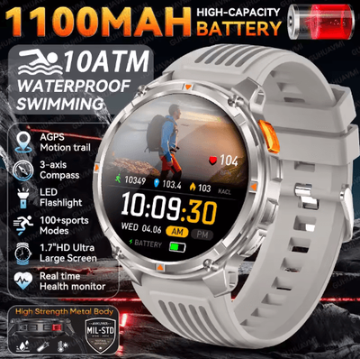 Inspire Picks 2026 T Rex3 Pro Military GPS Smartwatch 1100mAh Long Standby Rugged Outdoor Watch grey