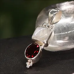 Drachensilber Granat mit Mondstein Steinschmuck  925 Silber - Rot
