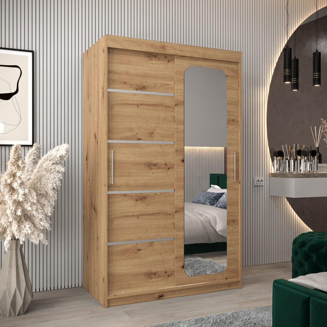 17 Stories Affordable Sonoma Uppsala V2 Sliding Door Wardrobe 120cm - Flexible Storage Design Oak Artisan 200cm H X 120cm W X 62cm D