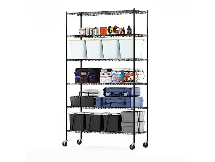 Furinno Wayar 6-stufiges Lagerregal aus Metall, 122 x 46 x 208 cm, Schwarz