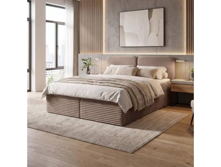 BEAUTY SOFA Boxbett LARS mit Matratze H3 und Topper, Boxspringbett mit 2 Bettkästen und Bonellfederkern, Cord TILIA, Braun (Tilia 17), 140x200
