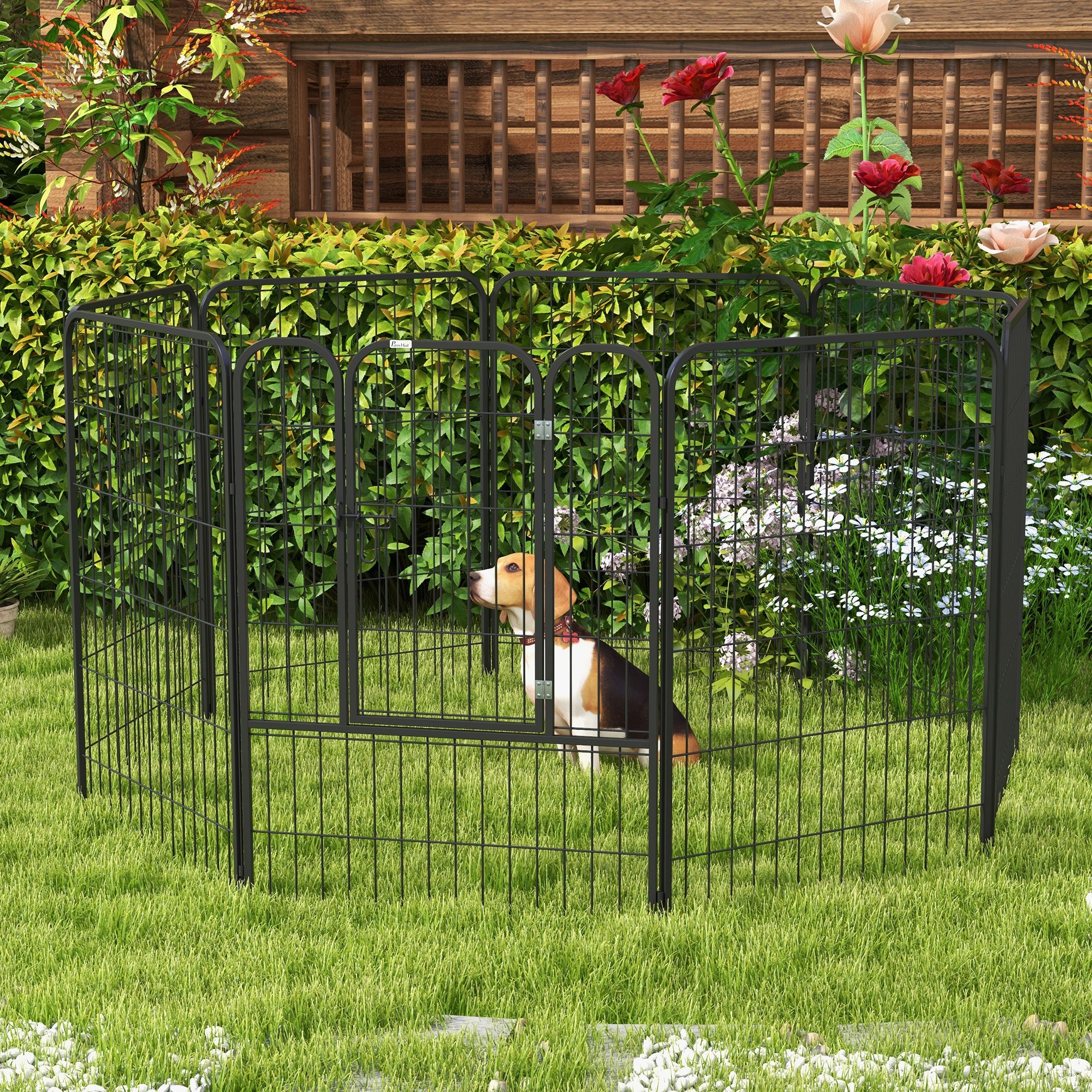 Pawhut Recinto per Cani e per Cuccioli, Recinto Modulare per Cani da Interno ed Esterno in Metallo e Acciaio 8 Pannelli 79x100cm Aosom