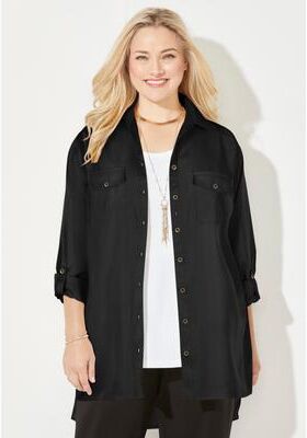 Plus Size Women's Liz&Me® Camp Shirt by Liz&Me By Catherines in Black (Size 5X)