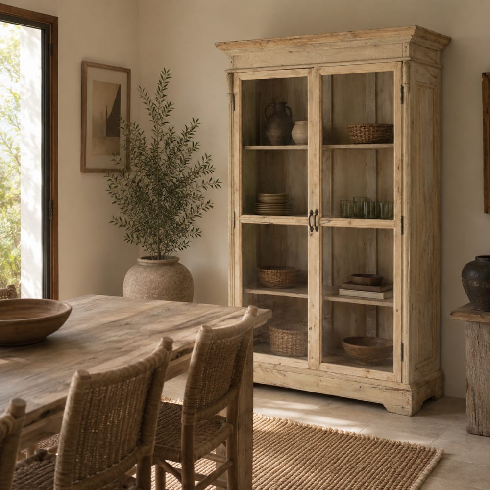NIYLO Vitrina en madera reciclada natural 130x55x209 cm
