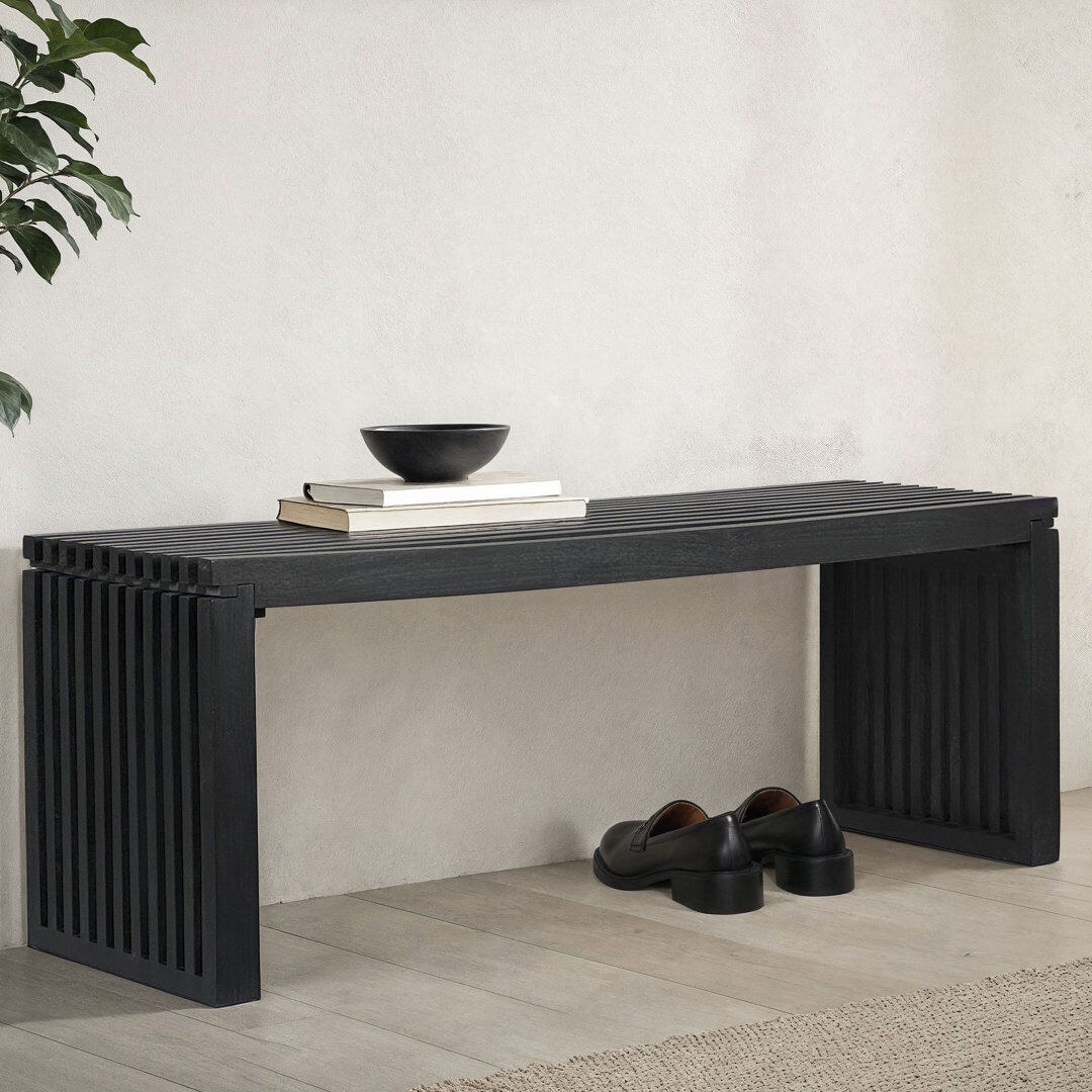 Wohnling Upholstered Bench Black 45cm H X 120cm W X 35cm D