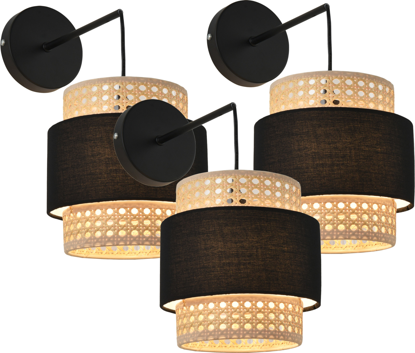Lux.pro Wandlamp set van 3 Southampton met rattanlook, E14 fitting, beige/zwart