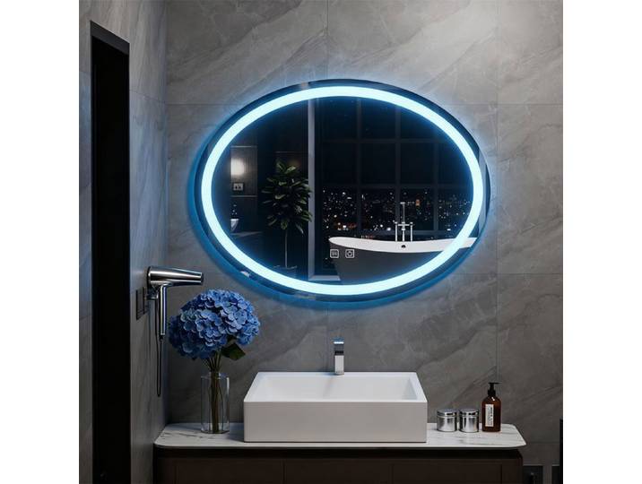 Miroir Salle de Bain LED Ovale 60×80 cm Éclairage 3 Couleurs Antibuée Gradateur Tactile Verre 5 mm